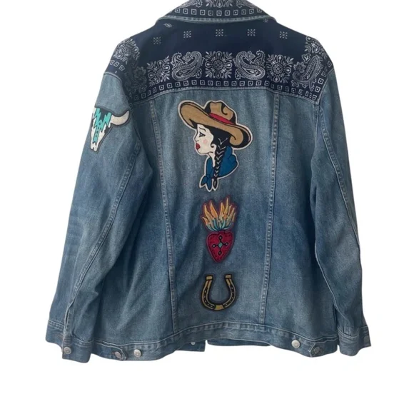 Custom Patch Western Denim Jean Jacket - Picture 4 of 12